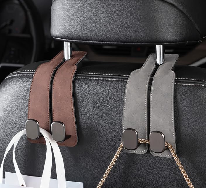 2-in-1 Premium Leather Car Headrest Hanger with Metal Hooks (1 Pair) - Image 5