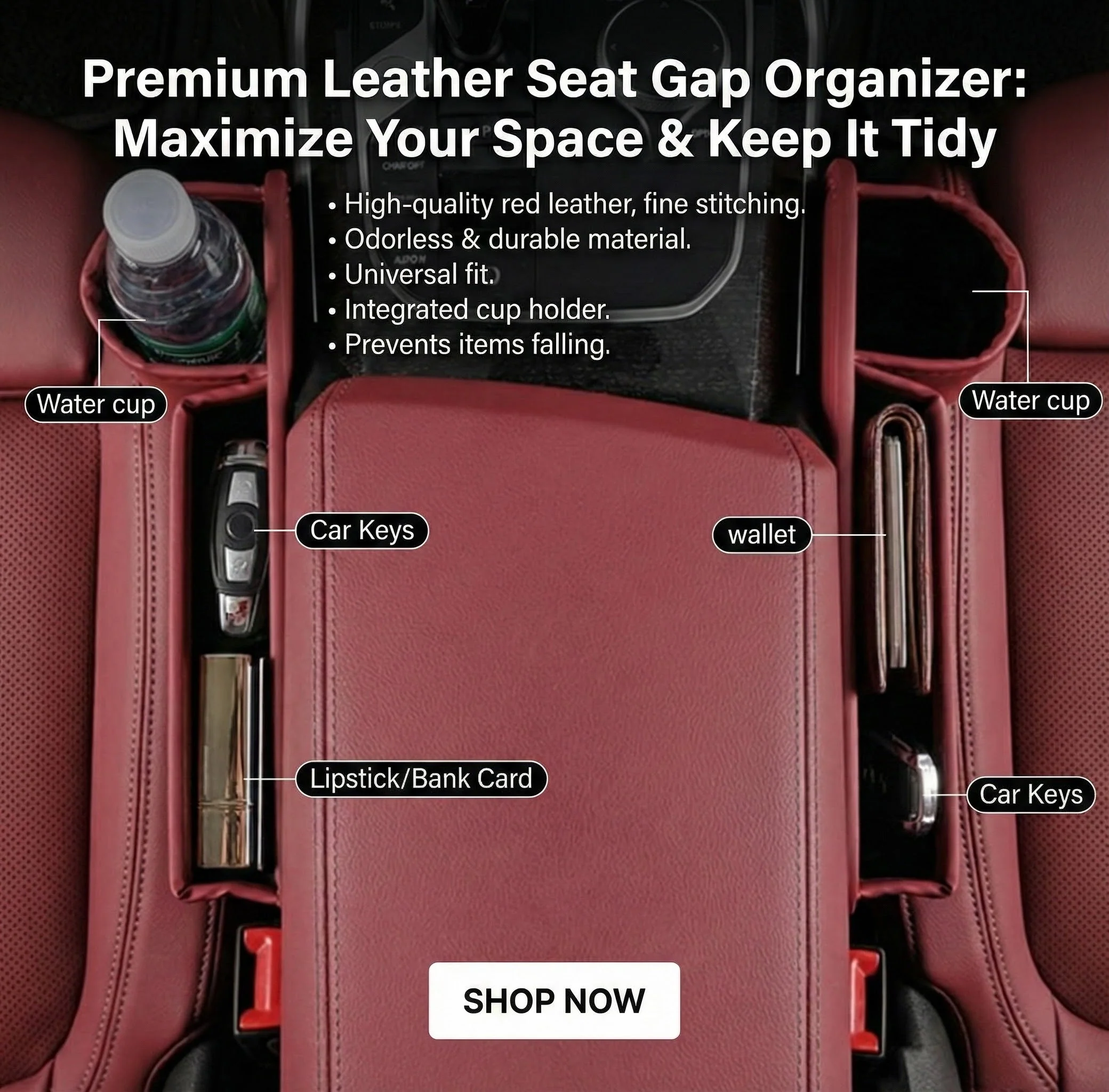 Car Leather Cup Holder Gap Bag - Image 3